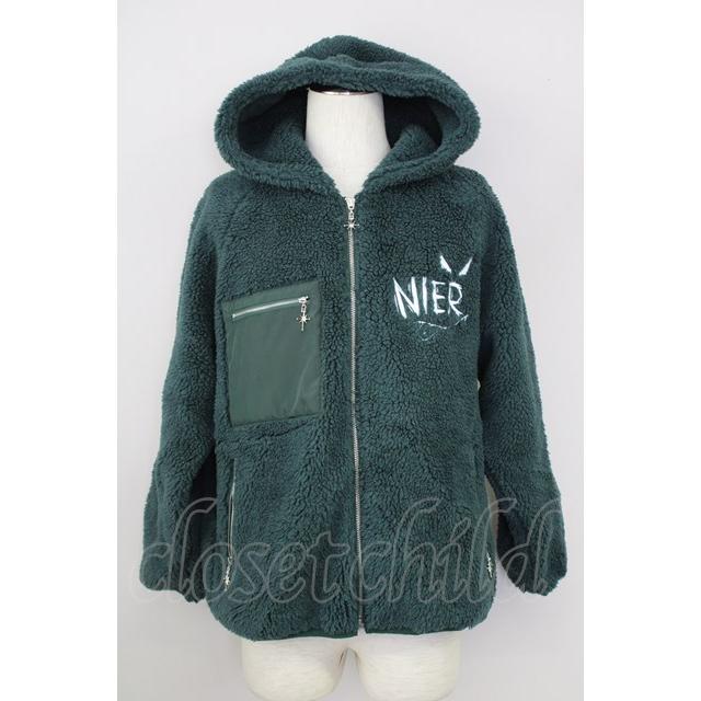 NieR Clothing / アウター.ロゴ刺繍もこもこ F グリーン T-24-02-14 