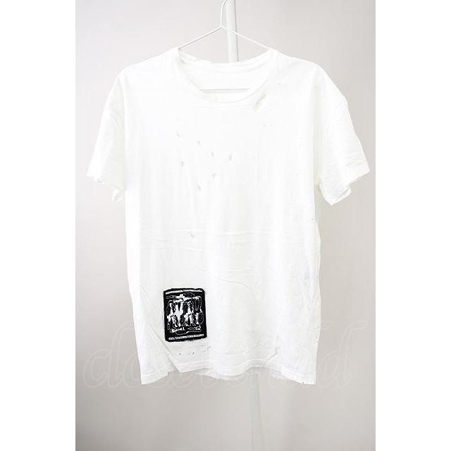 DIET BUTCHER SLIM SKIN / ダメージパッチTシャツ ホワイト T-24-09-11 