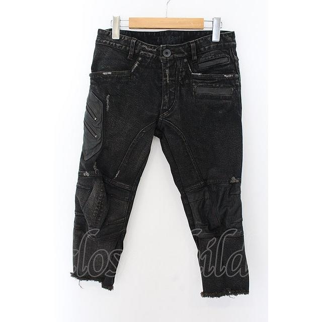一点物 14th addiction レッグバッグ レザー クロップドパンツ 14th Addiction / レザー切り替えクロップドパンツ 1 ブラック O-24-11