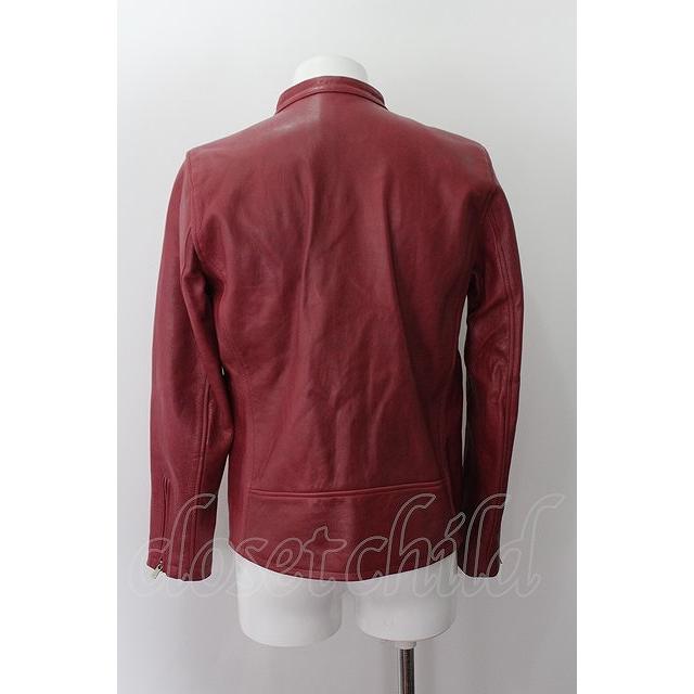 NO ID. ジャケット.カウレザーVネックシングルライダース /レッド/2 O