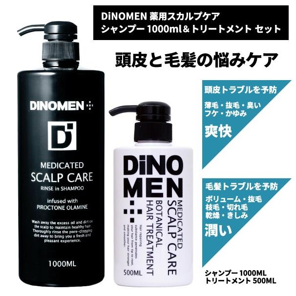 DiNOMEN 薬用 スカルプケア リンスイン シャンプー  1000ml ＆ 薬用 スカルプケア ボタニカル トリートメント500ML 育毛 フケ かゆみ 抜毛 薄毛 枝毛 父の日｜menscosme