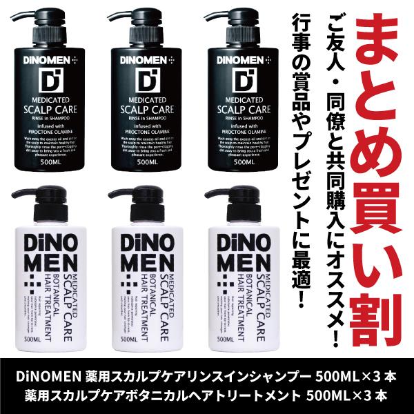 DiNOMEN 薬用スカルプ シャンプー 500ml 3本＆薬用ボタニカル トリートメント500ML 3本セット 頭皮 フケ かゆみ 抜毛 薄毛 枝毛 父の日｜menscosme