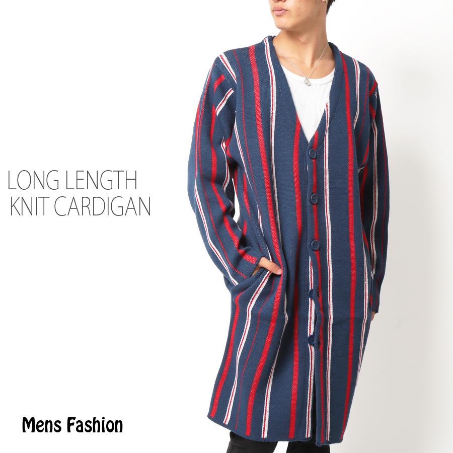 カーディガン ロングカーデ メンズ ニット ショール カーデ チェック ストライプ 秋冬 春 トラッド 人気のファッションブランド