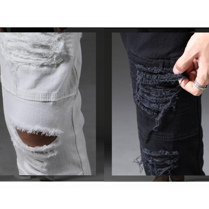 ジーパン メンズ ハイパーストレッチ スキニーパンツ ダメージ 加工 ホワイトデニム スリムパンツ 黒 白 Acd851 メンズファッション 通販 Yahoo ショッピング