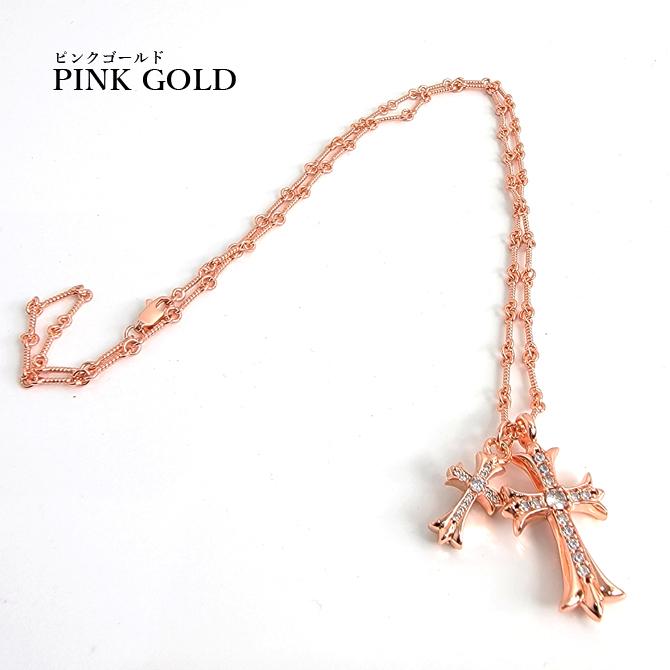 ジルコニア入り ダブルクロスチャーム ネックレス メンズ レディース