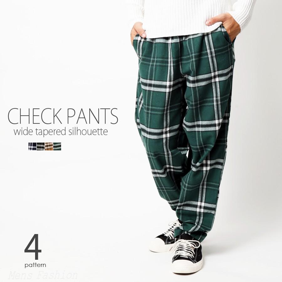 チェックパンツ メンズ ワイドパンツ テーパード イージーパンツ ウェスト ゴム 紐 トラッド カジュアル ストリート Acpt メンズファッション 通販 Yahoo ショッピング