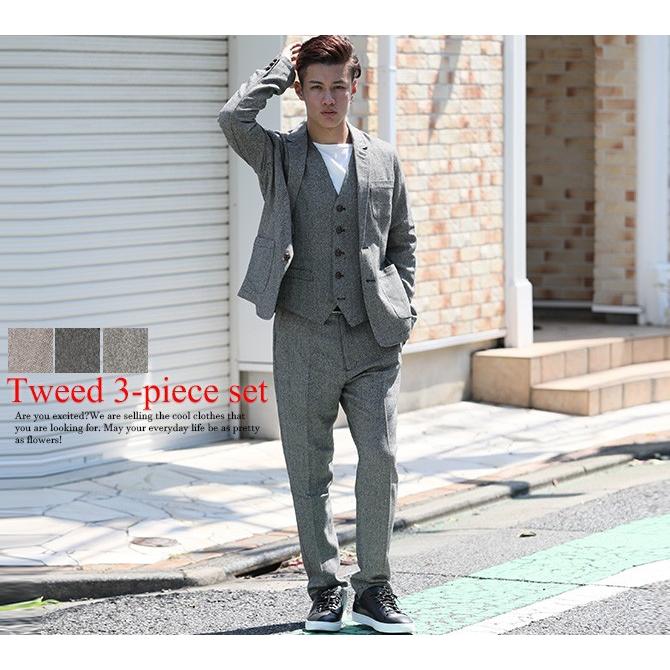 3点セット セットアップ ツイード 3ピースセット テーラードジャケット ジレベスト パンツ スラックス クラシック コーデ Acst メンズファッション 通販 Yahoo ショッピング