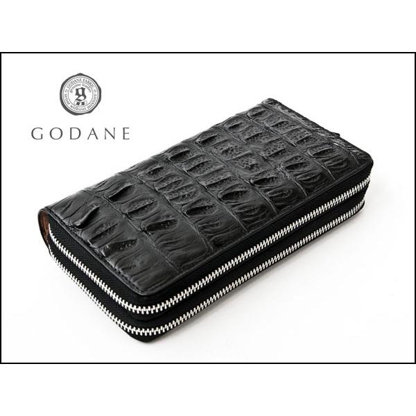 未使用級 GODANE カイマンクロコレザー 長財布 ダブルラウンドジップ 黒 長財布 本革 レザー メンズ カイマン ワニ革 クロコダイル ダブル