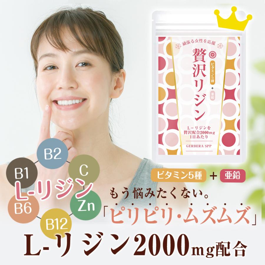 リジン サプリ  ビタミン5種 1日 2000mg 亜鉛 Lリジン配合  贅沢リジン 240粒 国産 30~60日分｜mensproud｜02