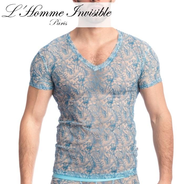 男性用 メンズTシャツ フランス高級下着 ルームウェア メンズ インナー L'Homme Invisible Icy Tropics レース メッシュ Ｔシャツ(my73-icy-021)｜mensrunway