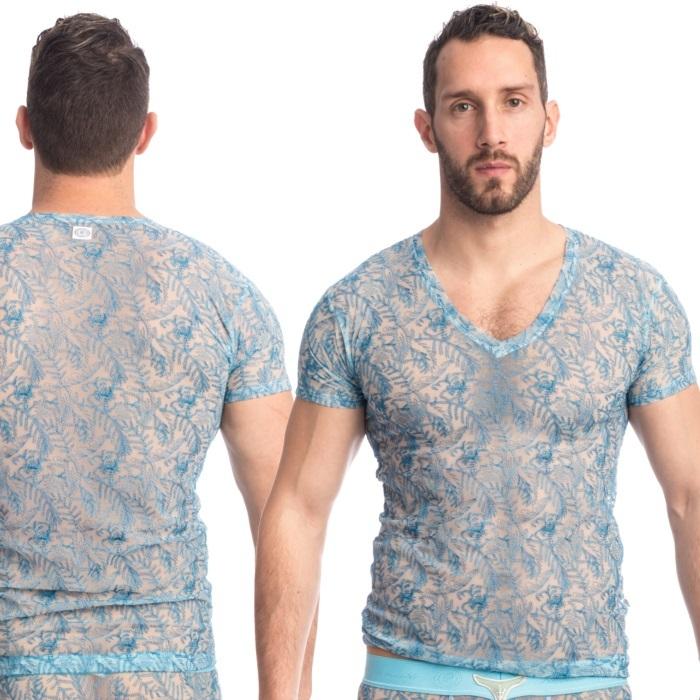 男性用 メンズTシャツ フランス高級下着 ルームウェア メンズ インナー L'Homme Invisible Icy Tropics レース メッシュ Ｔシャツ(my73-icy-021)_1