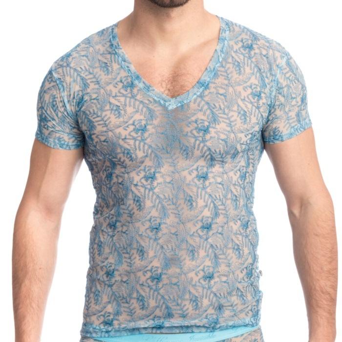 男性用 メンズTシャツ フランス高級下着 ルームウェア メンズ インナー L'Homme Invisible Icy Tropics レース メッシュ Ｔシャツ(my73-icy-021)_2