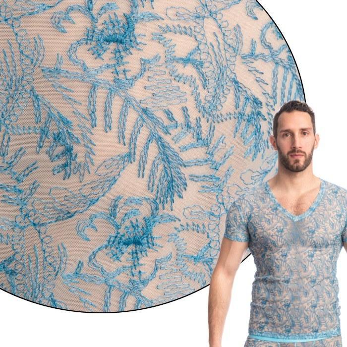 男性用 メンズTシャツ フランス高級下着 ルームウェア メンズ インナー L'Homme Invisible Icy Tropics レース メッシュ Ｔシャツ(my73-icy-021)_4