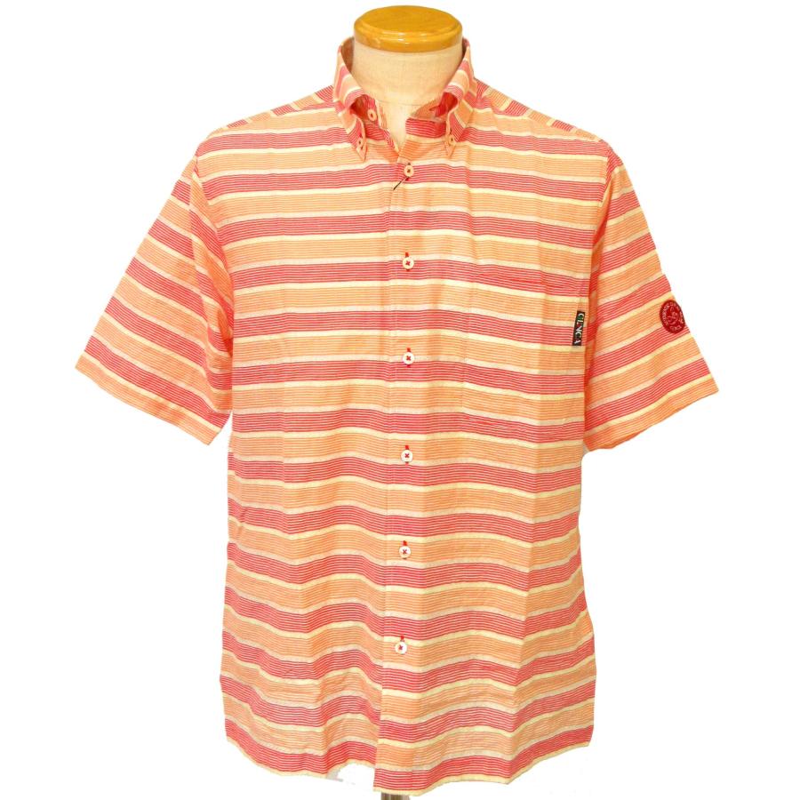 ジェンカ 半袖ボタンダウンオープンシャツ 赤×オレンジM・L 692-0150K