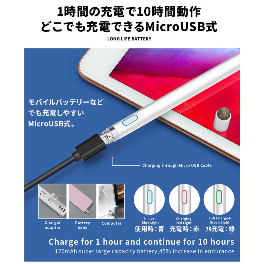 タッチペン スマホ スタイラスペン タブレット 極細 Ipad Android 細い Iphone 週末限定タイムセール 銅製ペン先1 45mm 充電式 イラスト 導電繊維