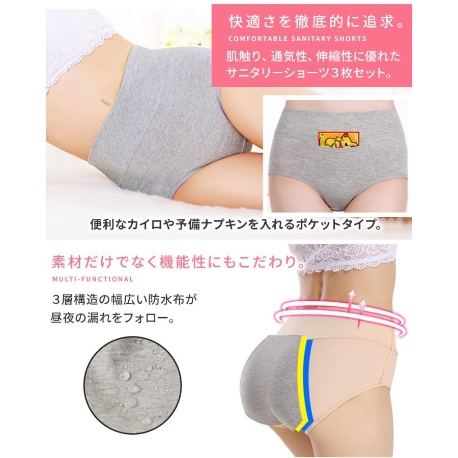 サニタリーショーツ 夜用 生理用ショーツ かわいい 3枚セット ポケット付き レディース インナー サニタリー ナイト用 パンツ 生理 下着 Wonder Labo 通販 Paypayモール