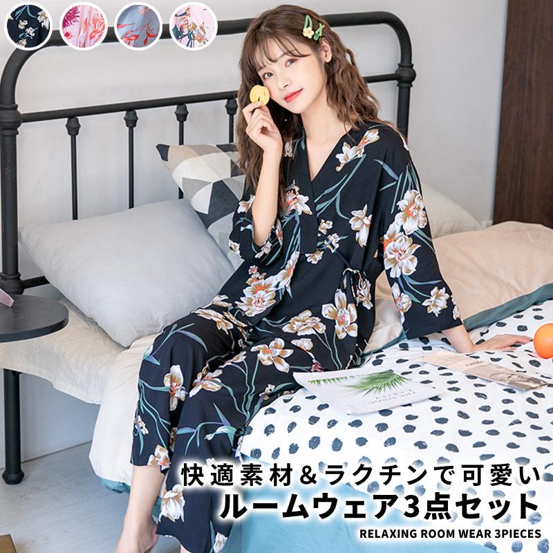 ルームウェア 可愛い レディース 上下セット 3点セット 夏 春 長袖 部屋着 大きいサイズ 韓国 秋 キャミソール サテン パジャマ 寝巻 長パンツ 01 09 0076 Wonder Labo 通販 Yahoo ショッピング