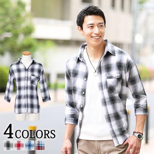 シャツ メンズ チェック カジュアル シャツ オンブレチェック 綿 麻7分袖 七袖 おしゃれ 代 30代 40代 50代 大きいサイズ 02 1s74 Menz Style 通販 Yahoo ショッピング