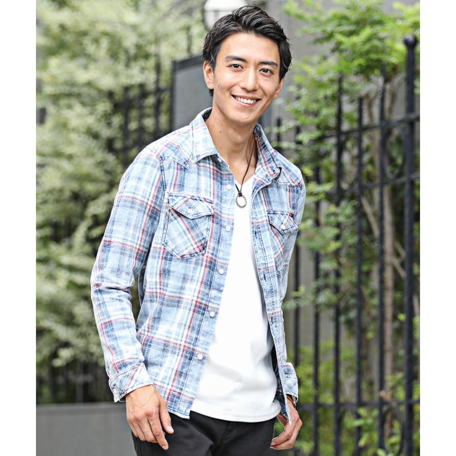 シャツ メンズ 長袖 インディゴ 色落ち加工インディゴチェックシャツ おしゃれ 30代 40代 50代 メンズスタイル Menz Style 07 Menz Style 通販 Yahoo ショッピング