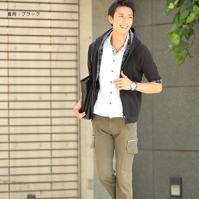 サマーパーカー メンズ 夏アウター 7分袖 7部丈 5分袖 5部袖 7部