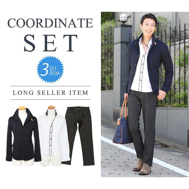 アウター メンズ ジャケット 紺ジャケット チェックシャツ 黒パンツの3点コーデセット 191 100 3tenset 191 Menz Style 通販 Yahoo ショッピング