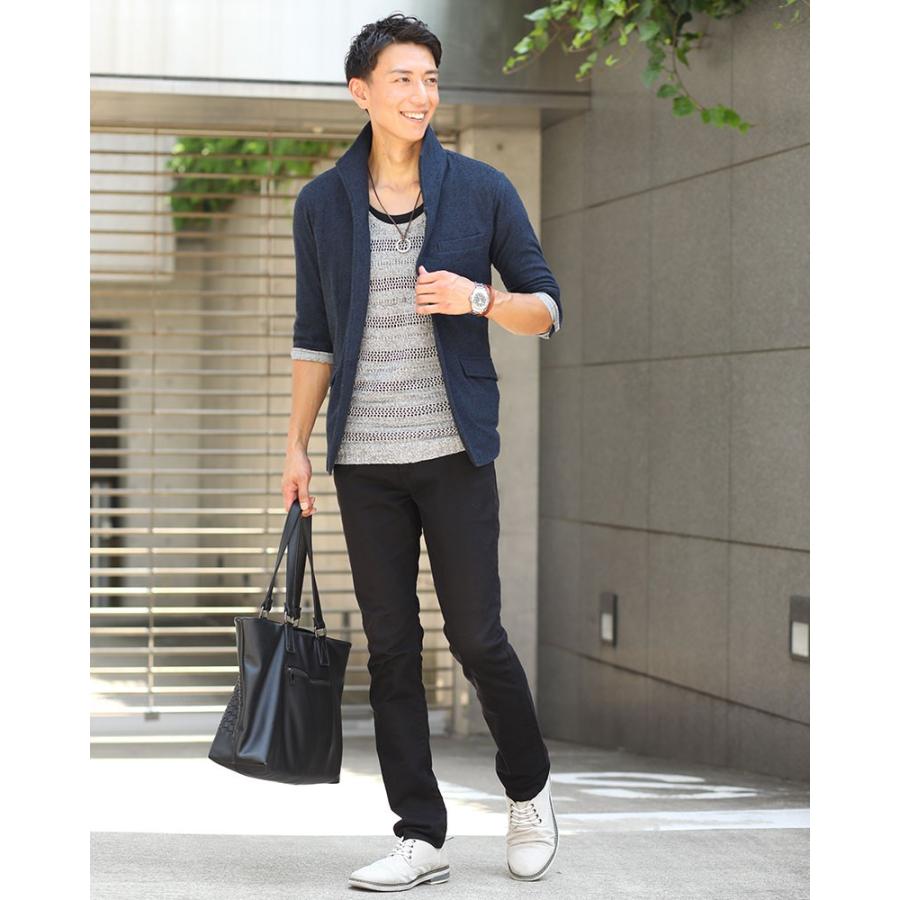 紺ジャケット グレーニット 黒パンツのコーディネートセット 210 100 3tenset 210 Menz Style 通販 Yahoo ショッピング