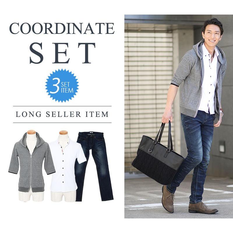 グレーパーカー 白シャツ 紺デニムパンツのコーディネートセット 214 100 3tenset 214 Menz Style 通販 Yahoo ショッピング