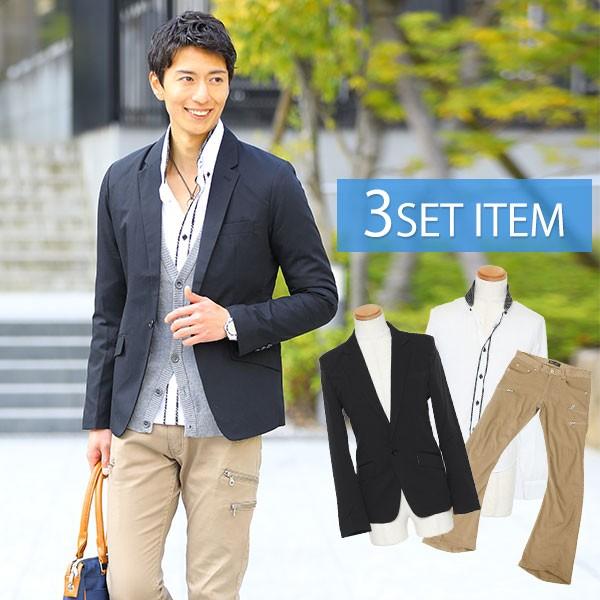送料無料 ジャケットセット 黒ジャケット 白シャツ ベージュパンツ3点コーデセット39 100 Coat Set 39 Menz Style 通販 Yahoo ショッピング