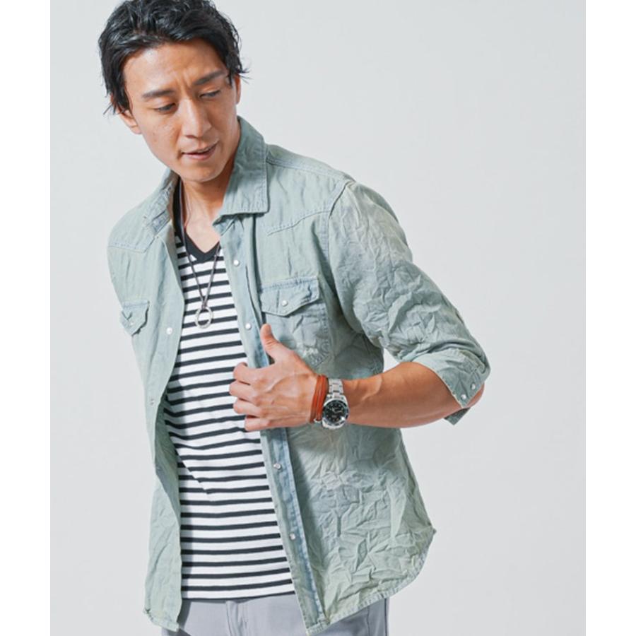 デニムシャツ メンズ トップス 7分袖 半袖 ボーダー カットソー チノパン セット コーディネート デート 夏 30代 40代 50代 メンズスタイル Menz Style 送料込