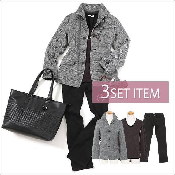 即発送可能 送料無料 春 メンズ アウターセット グレンチェックジャケット ワインニット 黒パンツ3点コーデセット 15 無料長期保証 Www Lequotidien Mr