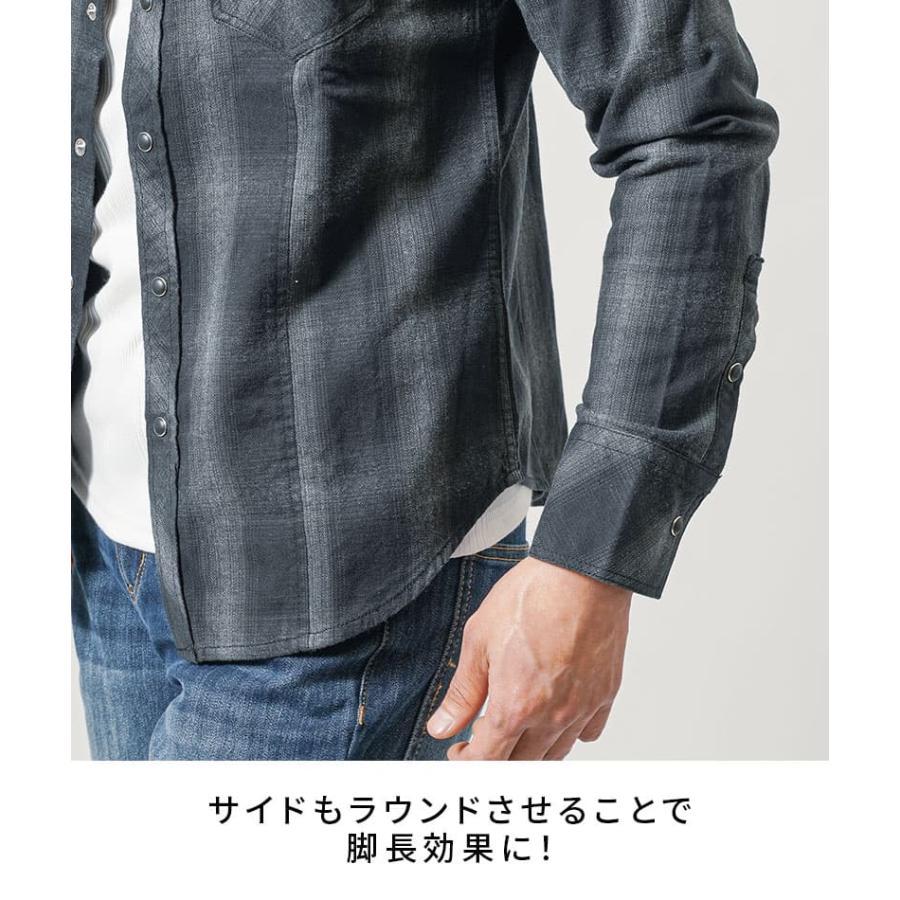 オンブレ チェックシャツ ウエスタンシャツ メンズ フランネルシャツ