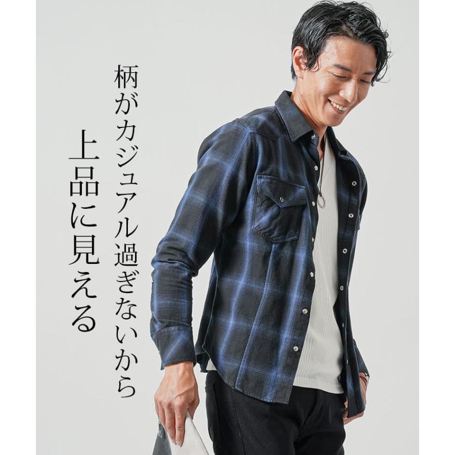 FACCIES　オンブレチェックネルシャツ　ウエスタンシャツ オンブレ チェックシャツ ウエスタンシャツ メンズ フランネルシャツ