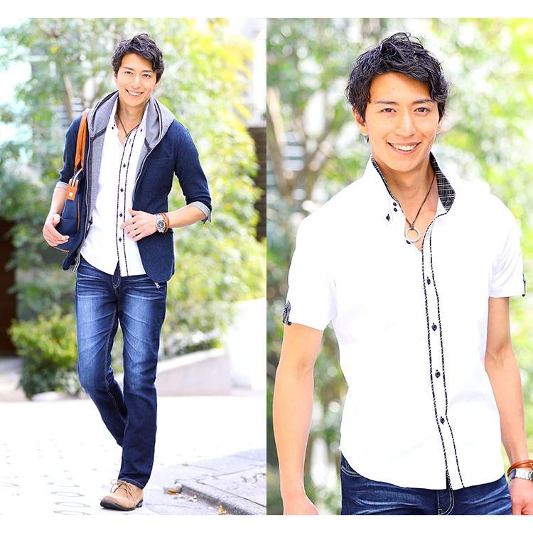 シャツ メンズ 半袖 カジュアル おしゃれ 20代 30代 40代 50代 大きいサイズ 2枚襟 デザイン 美シルエット 11