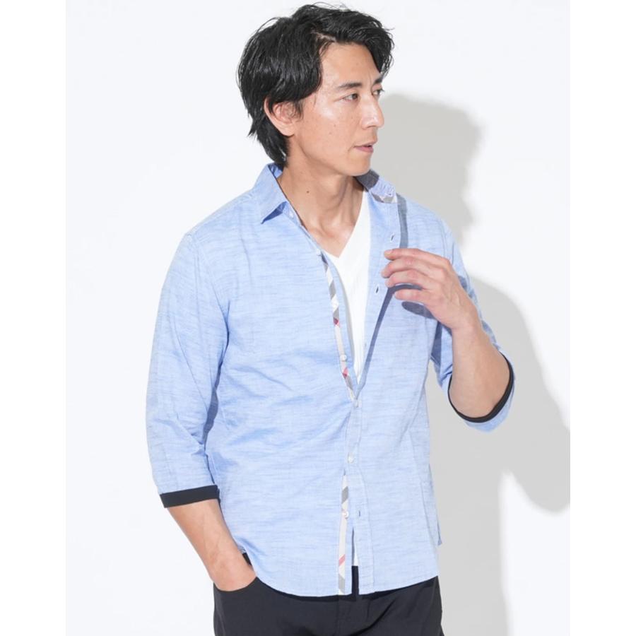 夏 メンズ 羽織 シャツ 七分 七分袖 リネンシャツ 麻 ホリゾンタル