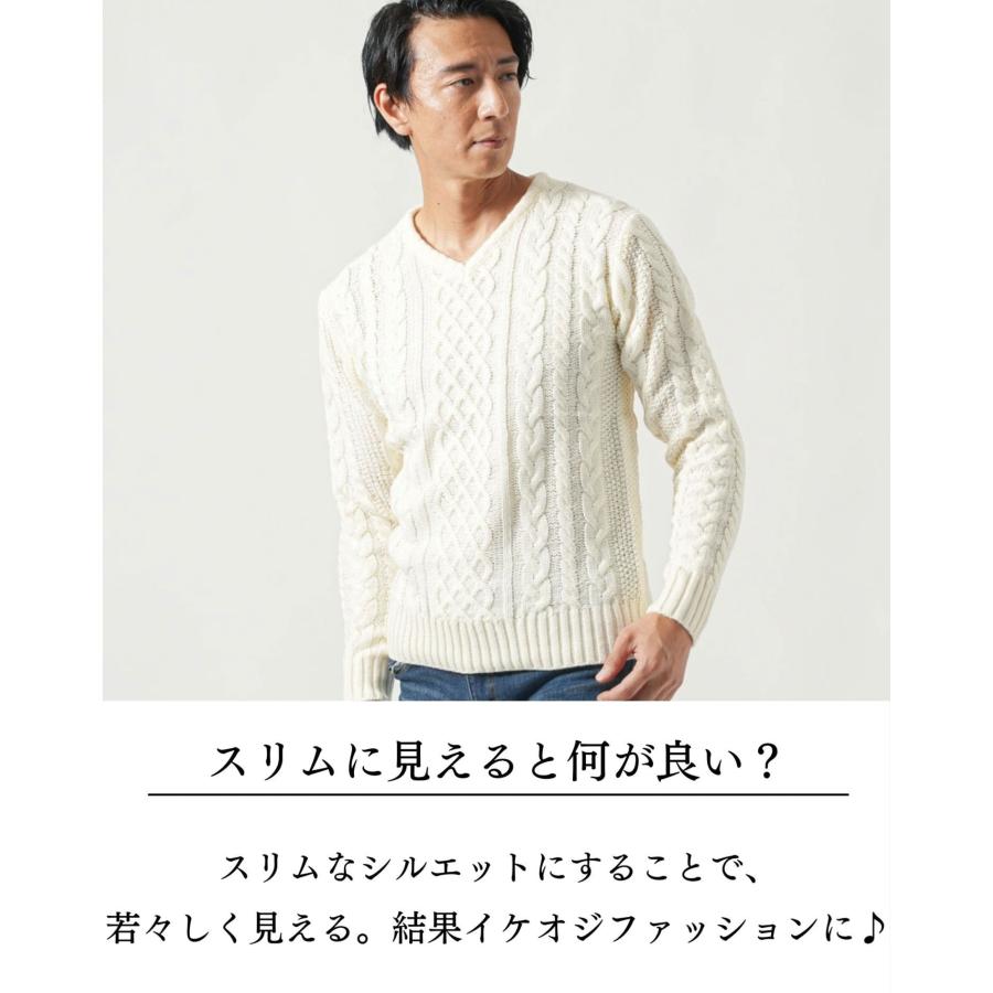 ケーブル編みニット メンズ白 セーター 白いニットセーターメンズ