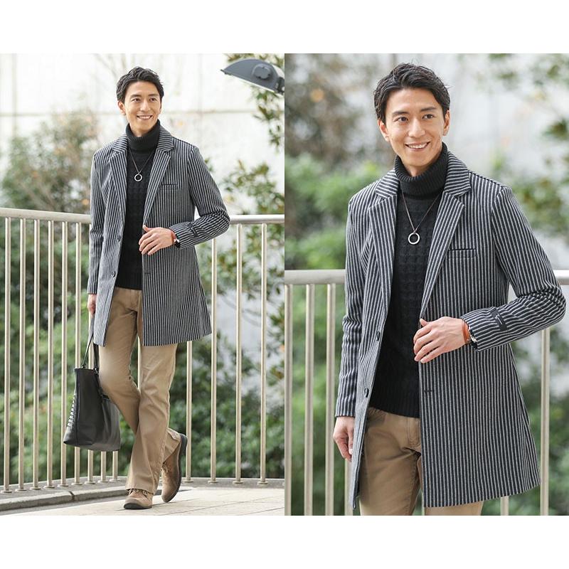 送料無料 チェスターコート メンズ コート アウター ストライプ