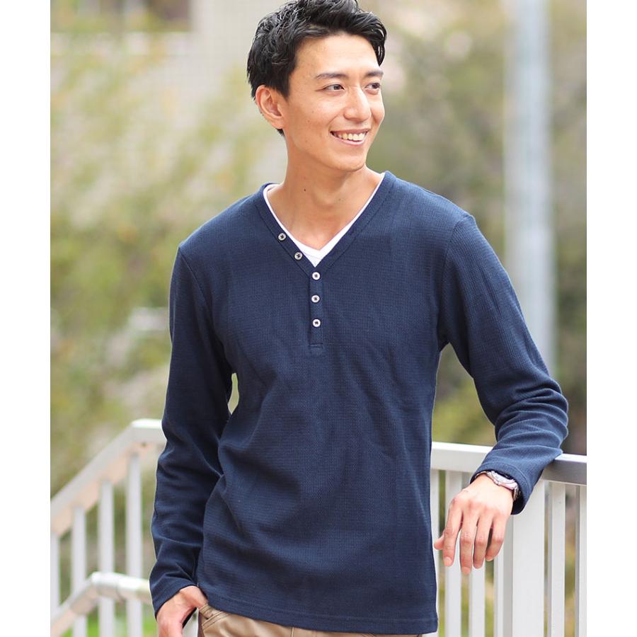 ヘンリーネックtシャツ メンズ 長袖tシャツ 重ね着風 カットソー ヘンリーネックtシャツ メンズ 長袖tシャツ 重ね着風 カットソー