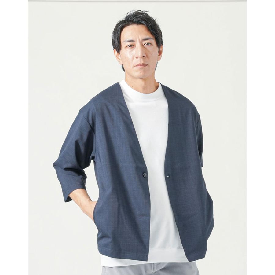 春夏 'S Max Mara リネン ノーカラーコート 40 ネイビー 7分袖 メンズ カーディガンサマー ジャケット 七分袖アウター ノーカラー