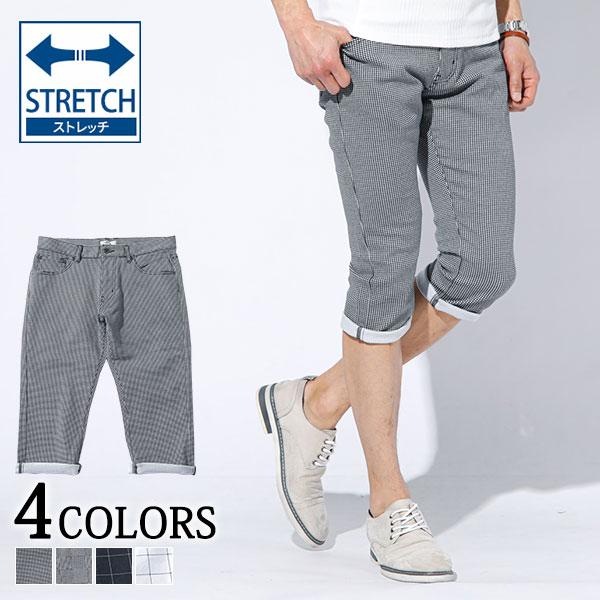 クロップドパンツ メンズ ボトム パンツ 千鳥 チェック ストレッチ スキニー チノ 春 夏 服 30代 40代 50代 メンズスタイル Menz Style 在庫限り