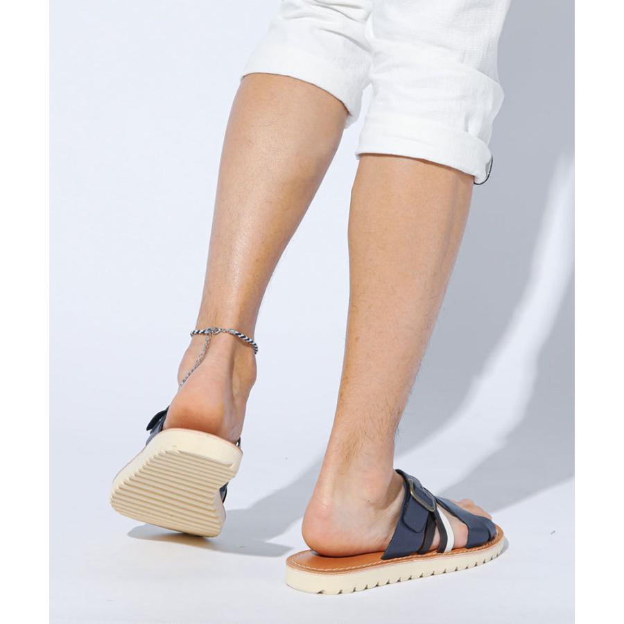 サンダル メンズ シューズ 本革 配色 クロス レザーベルト 春 夏