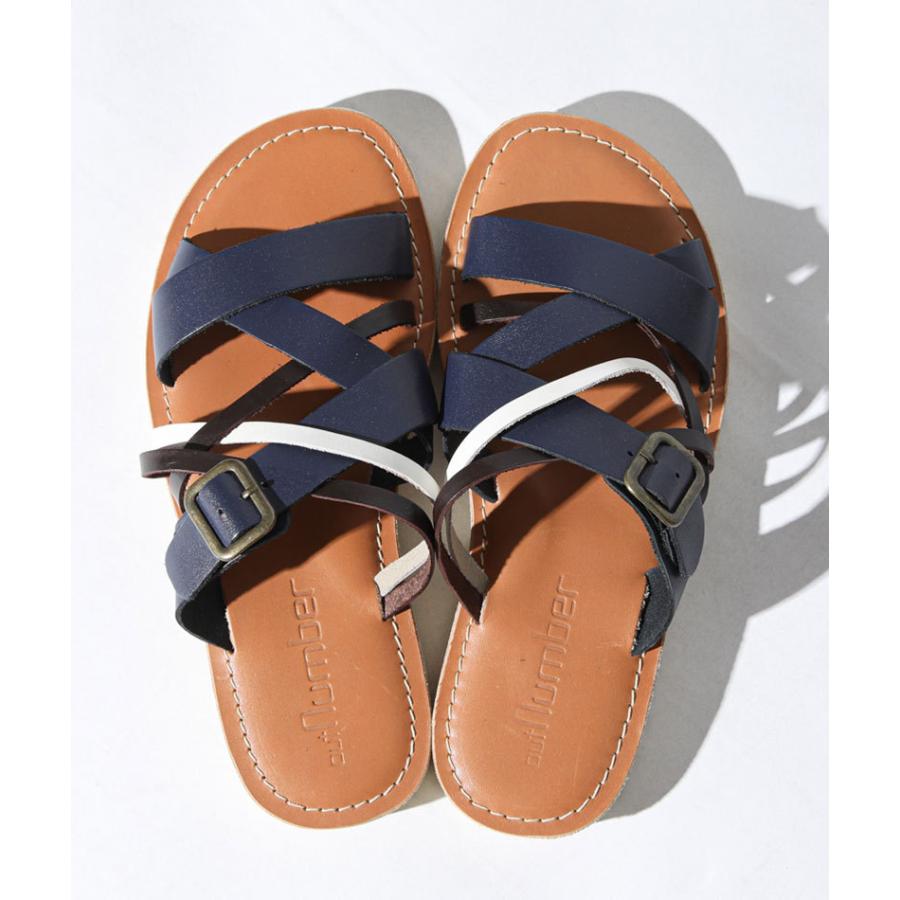 サンダル メンズ シューズ 本革 配色 クロス レザーベルト 春 夏