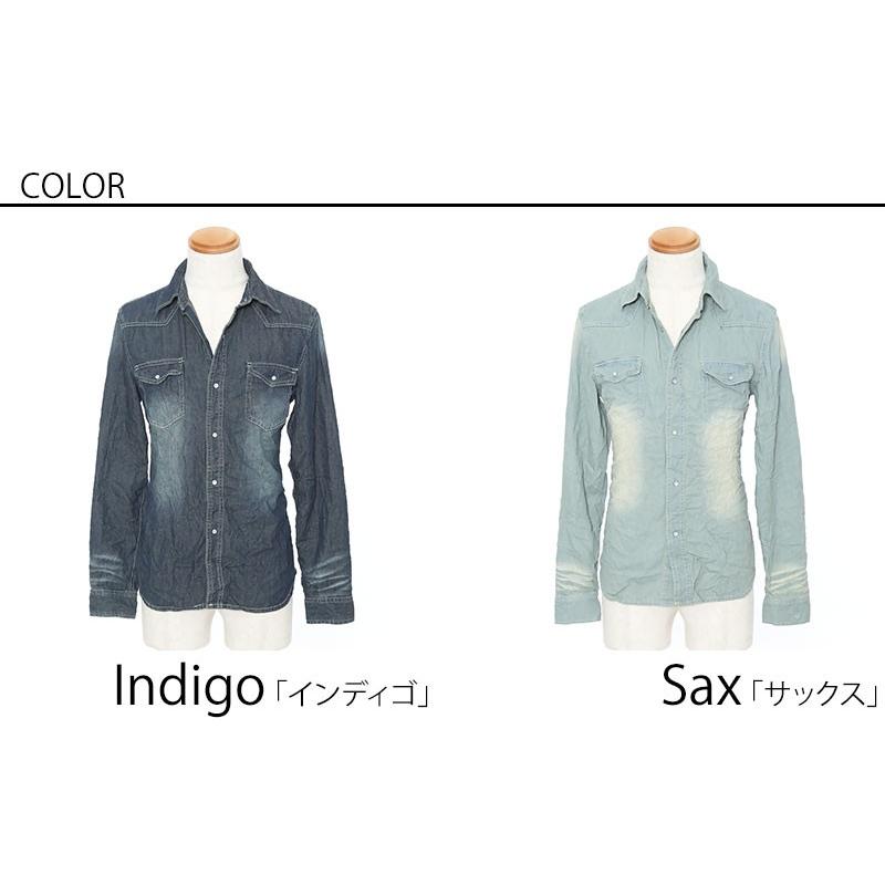 デニムシャツ メンズ カジュアルシャツ 長袖シャツ トップス シワ加工