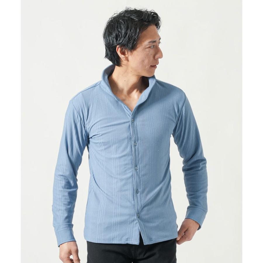 トゥモローランド　麻100%　長袖シャツ　イタリアンカラー　L　大きい　紺 トゥモローランド 麻100% 長袖シャツ イタリアンカラー L 大きい