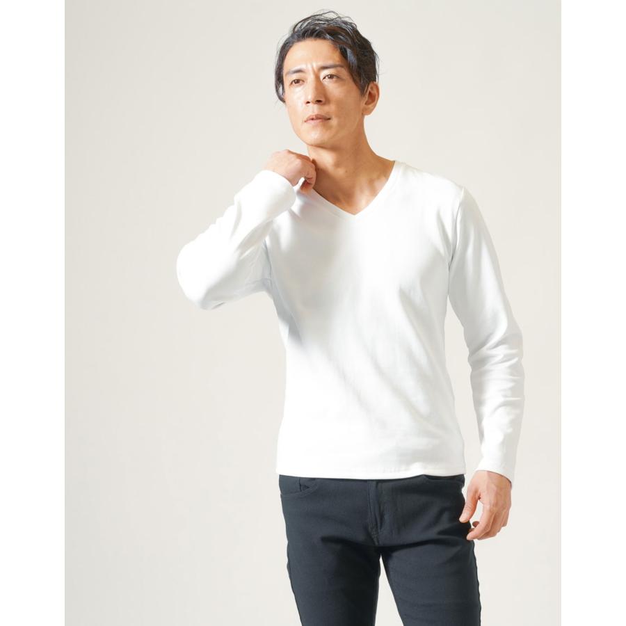 ジャケt 長袖tシャツ メンズ vネック 白tシャツ 厚手 厚め ロンt