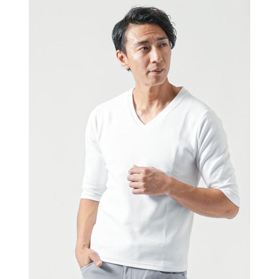 tシャツ 着丈短い ジャケt ジャケット用 透けない 白 厚手 vネック