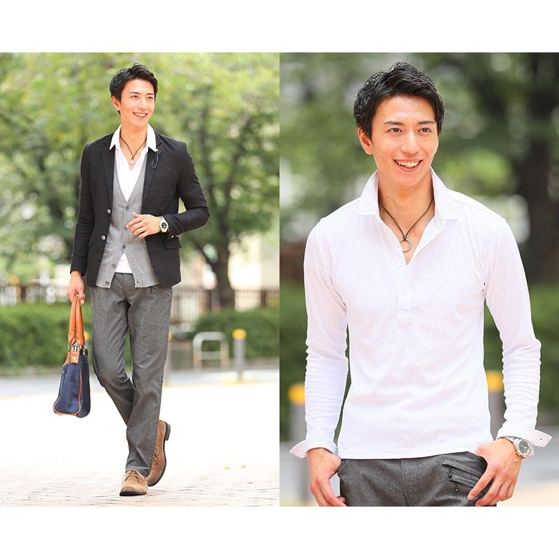 ポロシャツ メンズ カジュアル 長袖 ドットシャツ シャツ 裏地