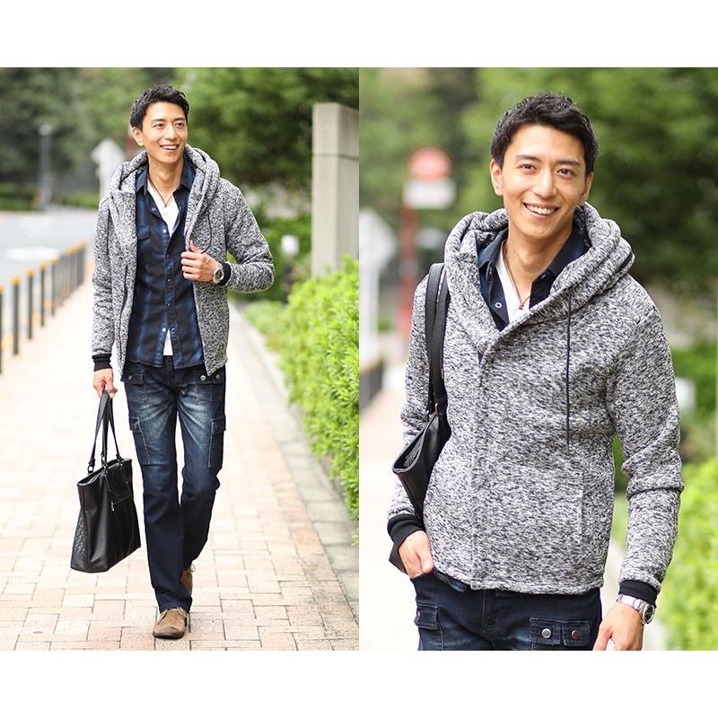 パーカー メンズ フリース アウター フード メランジ ボリュームネック
