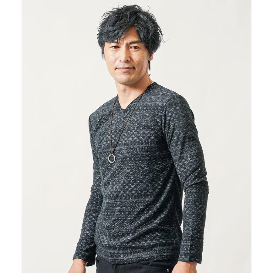 50代男性ファッション tシャツ メンズ ロンティー ロンt 総柄 柄