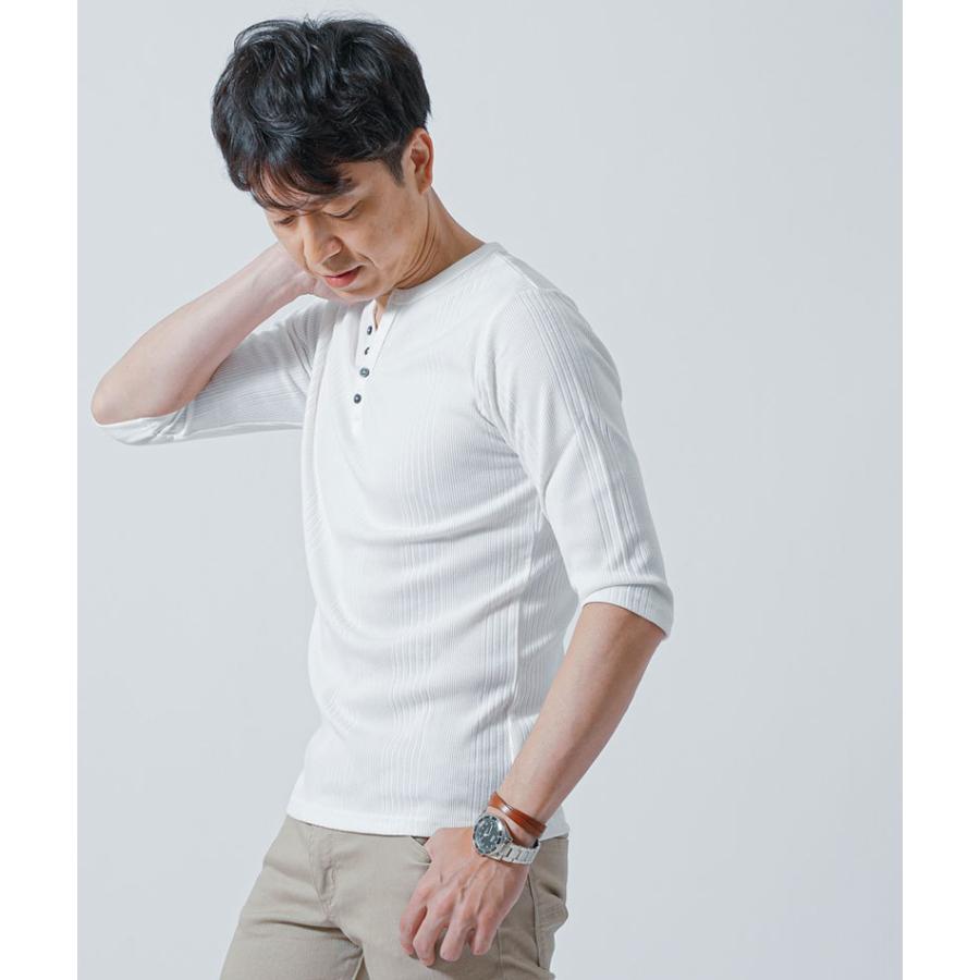 ヘンリーネック 7部袖 tシャツ メンズ ショート丈 七分袖 5部袖tシャツ
