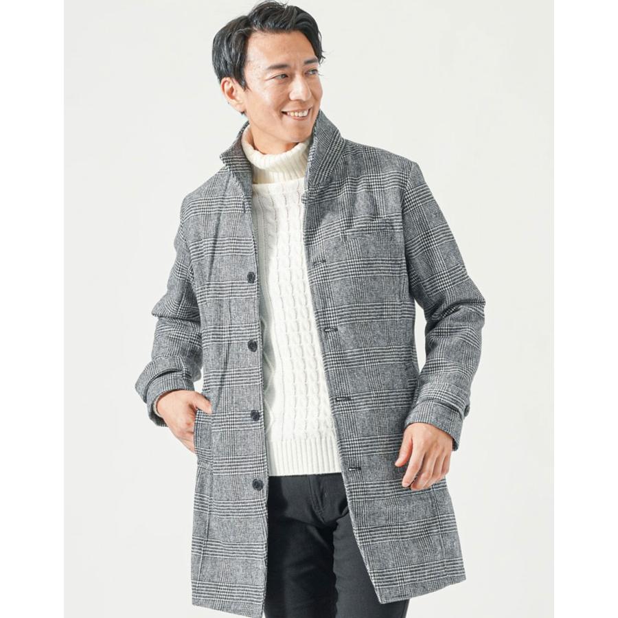 メンズ　秋服　冬服　まとめうり 50代メンズ冬服4点コーデセット グレンチェックロングコート×ワイン